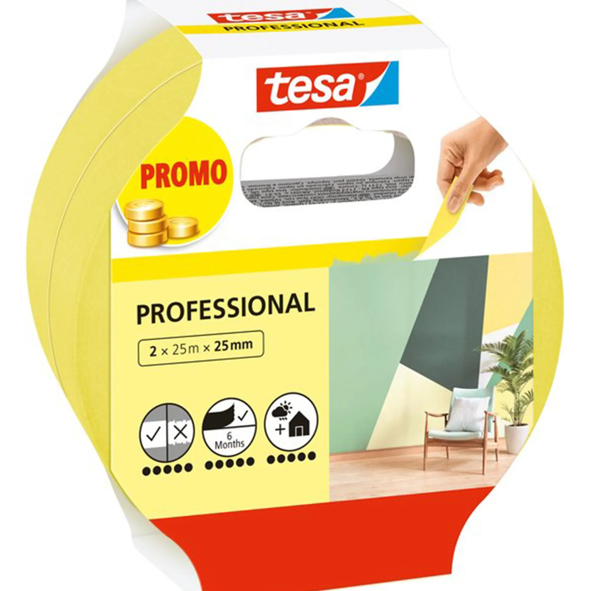 Afplakband indoor 25mmx25M 2st
