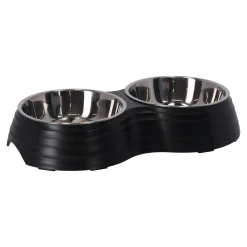 Eetpot hond duo ribbel zwart 2x160
