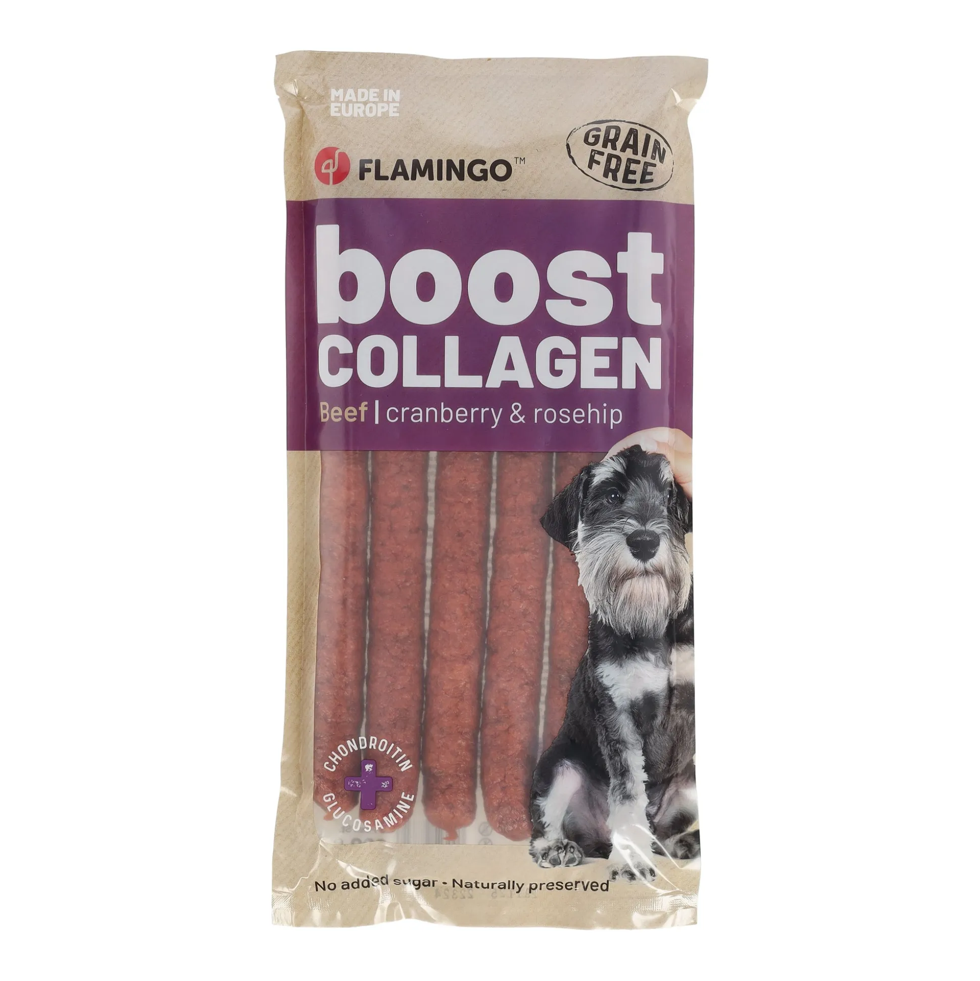 Hondensnack boost worst rund+collageen 600g