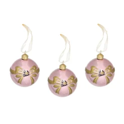 Kerstbal glas strik roze 8 cm 3st.