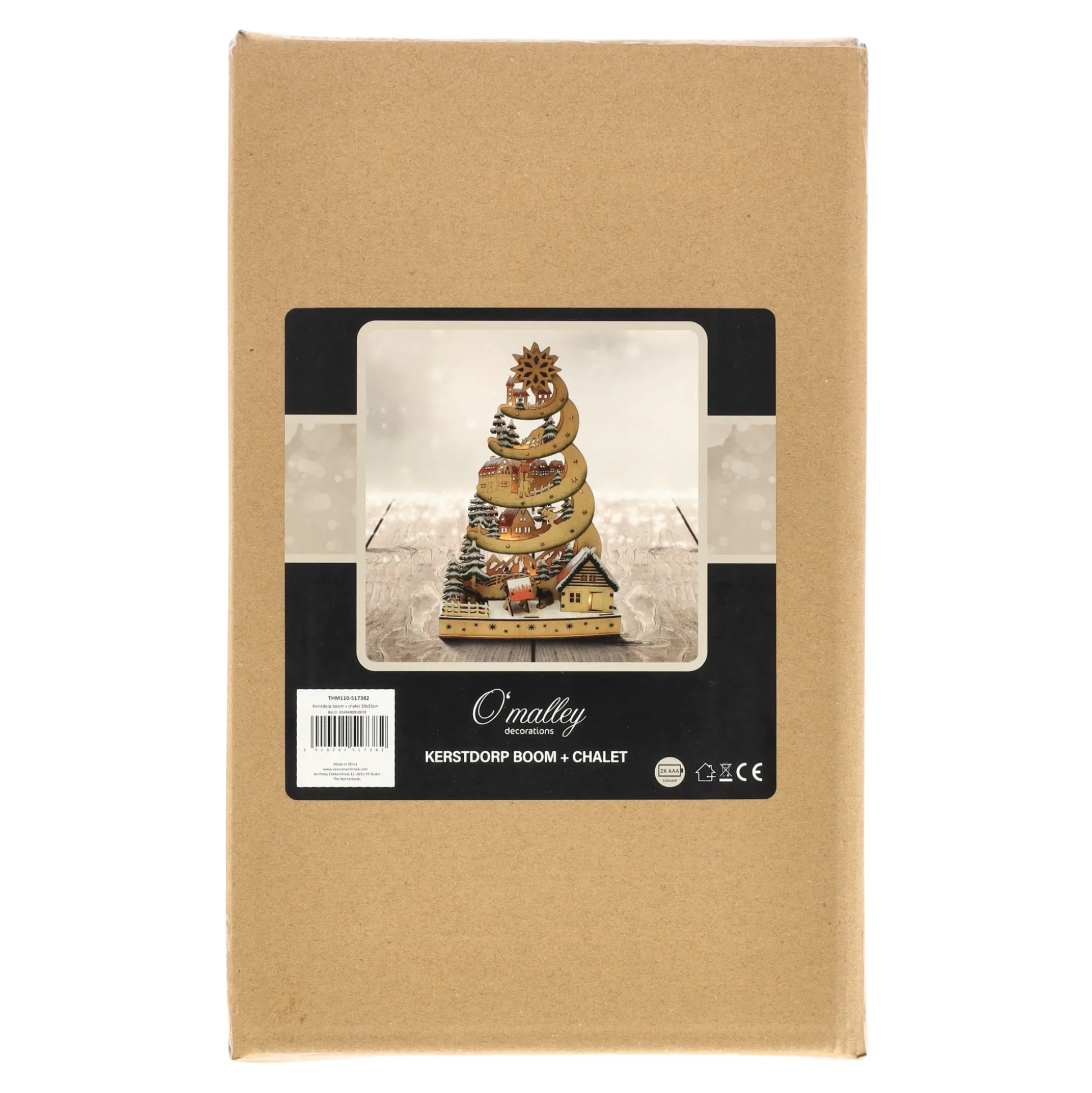 Kerstdorp boom en chalet 20 x 33 cm