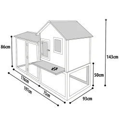 Kippenhok met ren Calimero Cottage 197 x 93 x 143 cm