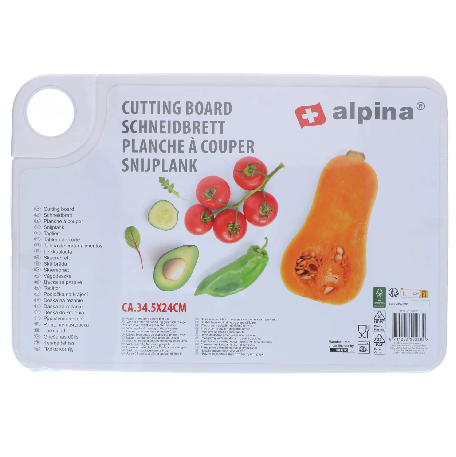 Snijplank L 34,5x23,5x0,5cm assorti Alpina