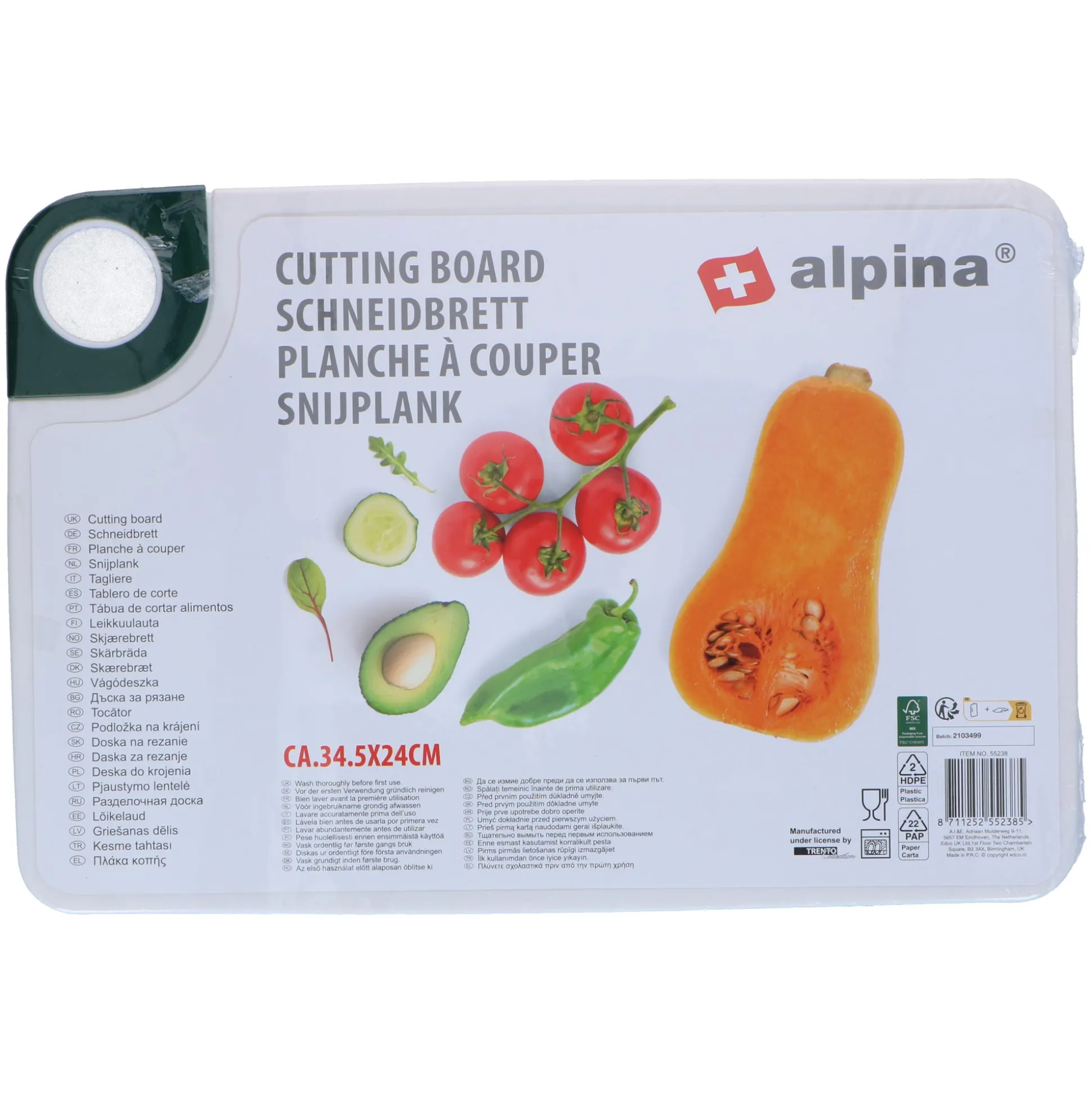 Snijplank L 34,5x23,5x0,5cm assorti Alpina