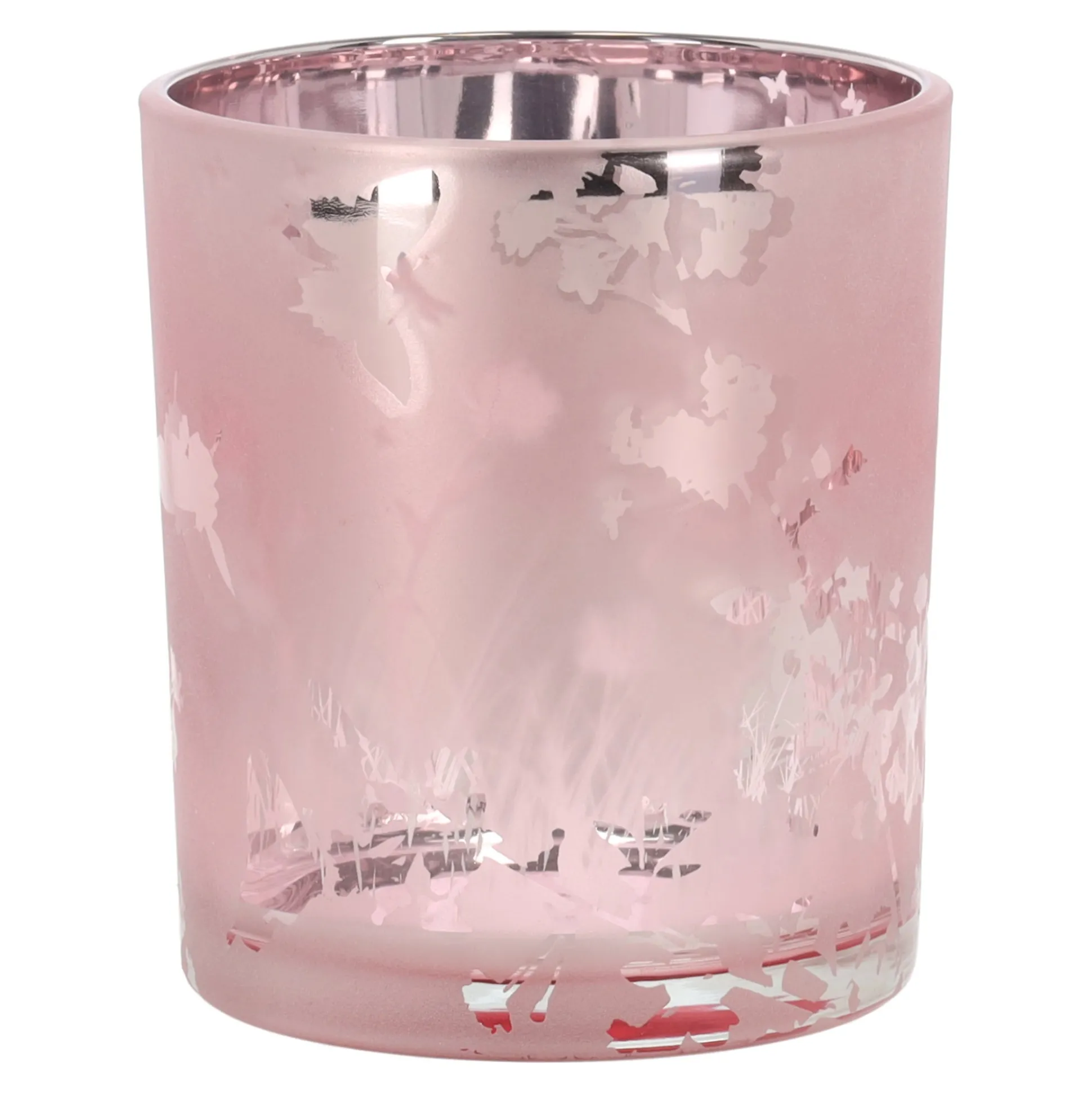 Theelicht glas vlinder roze 10cm