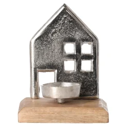 Theelichthouder huis metaal 12 x 10 cm