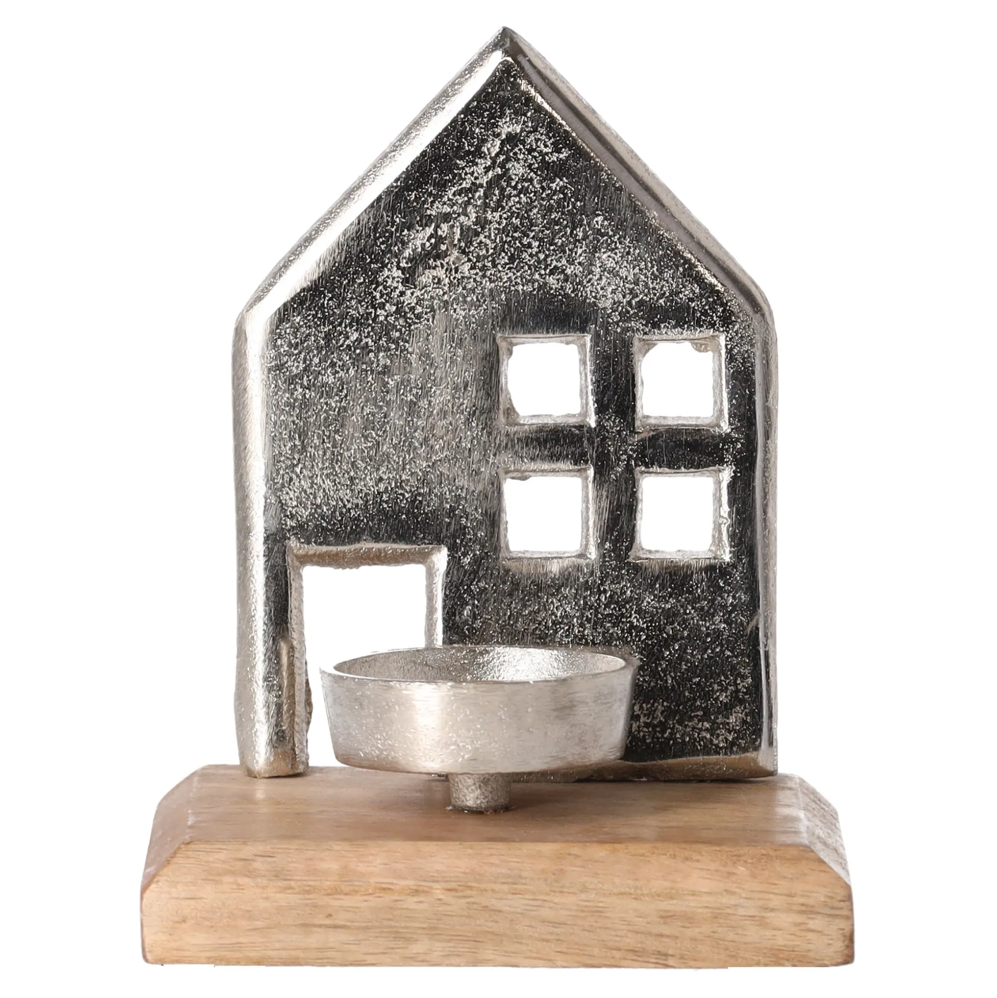 Theelichthouder huis metaal 12 x 10 cm