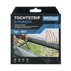 Tochtstrip D rubber 6 m wit