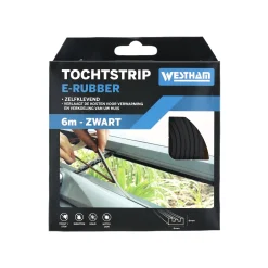 Tochtstrip E rubber 6 m zwart