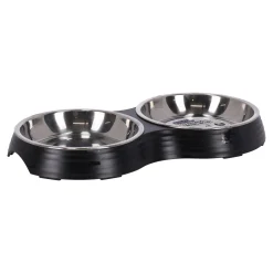 Voerbak kat duo ribbel zwart 2x160