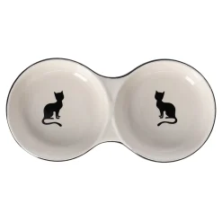 Voerbak kat Kera dubbel zwart/wit 2x145ml